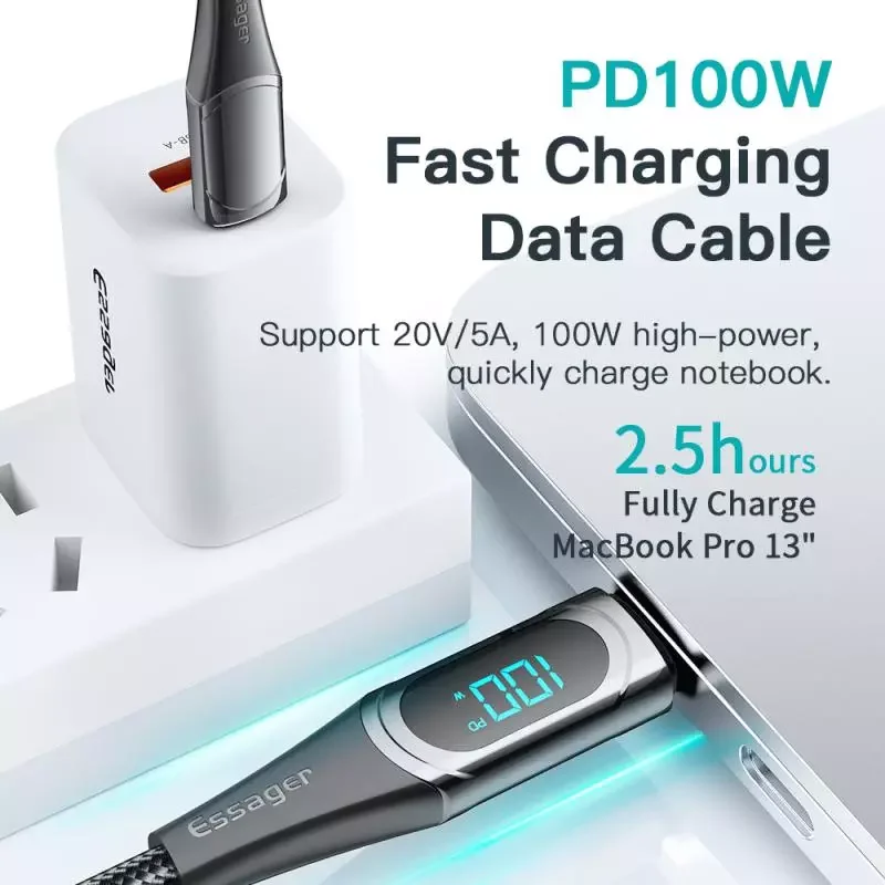 

Type C To C 100W/5A PD Fast Charging Charger Wire Cord For Macbook Type-C 2