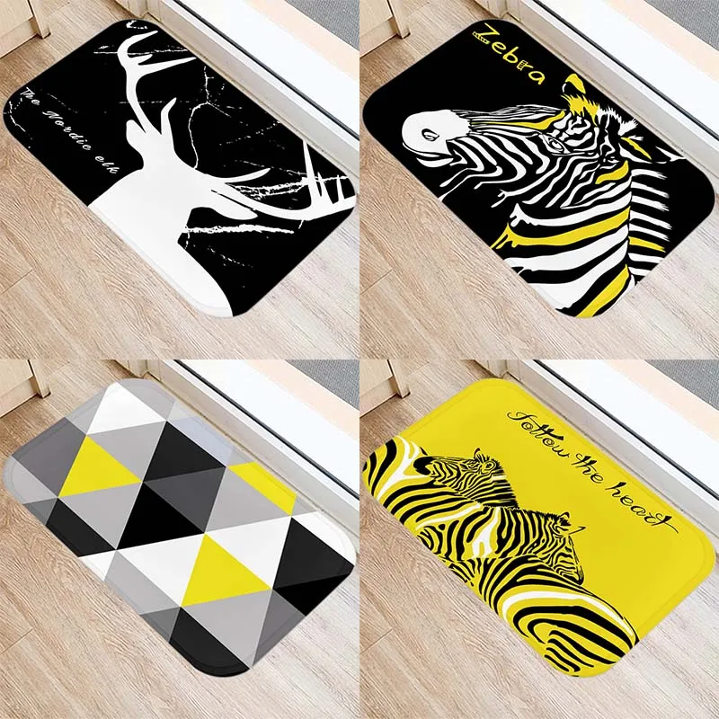 

Geometric Yellow Zebra Deer Pattern Entrance Door Mat 40*60cm Bathroom Kitchen Non-slip Floor Mat Room Home Decor Floor Mat