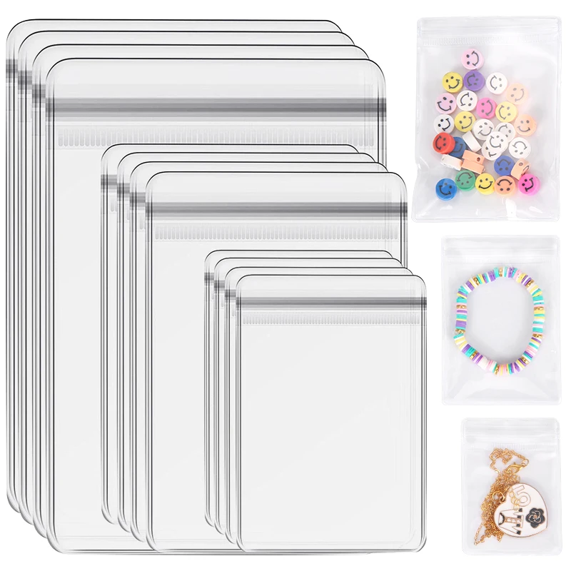 

50-100Pcs PVC Self Sealing Jewelry Bags Transparent Plastic Zip Lock Resealable Bag Necklace Ring Packaging Storage Bag 7Sizes