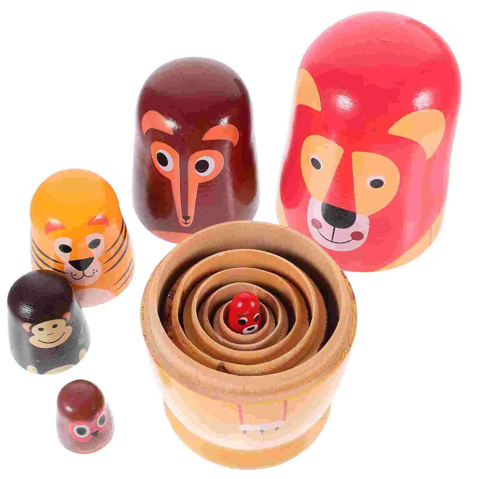 

Matryoshka Russian Dolls Decor Wood Stacking Ornaments Animal Nesting Walnut Crafts Desktop Adorns for Kids Stackable Toy