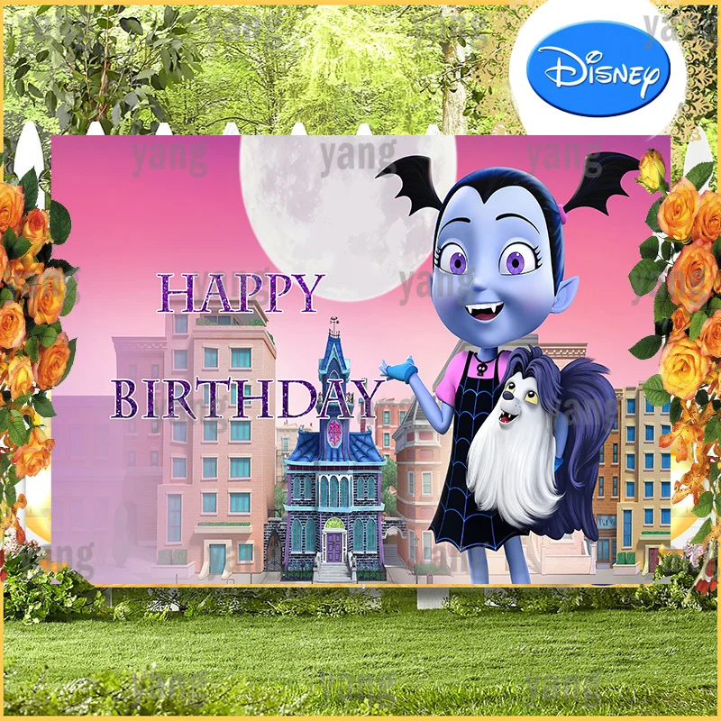 Custom Disney Magic Moon Building Castle Junior Vampirina Party Backdrops Happy Girls Newborn Birthday Photography Backgrounds