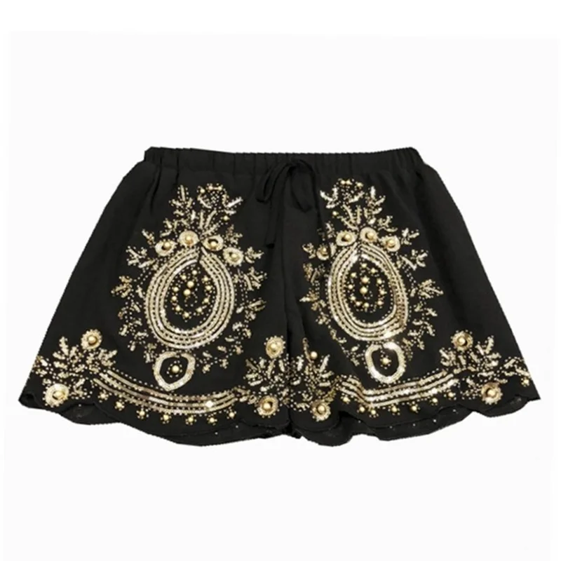 

Женские шорты, новинка 2023, женские модные шифоновые широкие брюки, тяжелая промышленность, расшитые бисером, универсальные простые брюки, трендовые женские