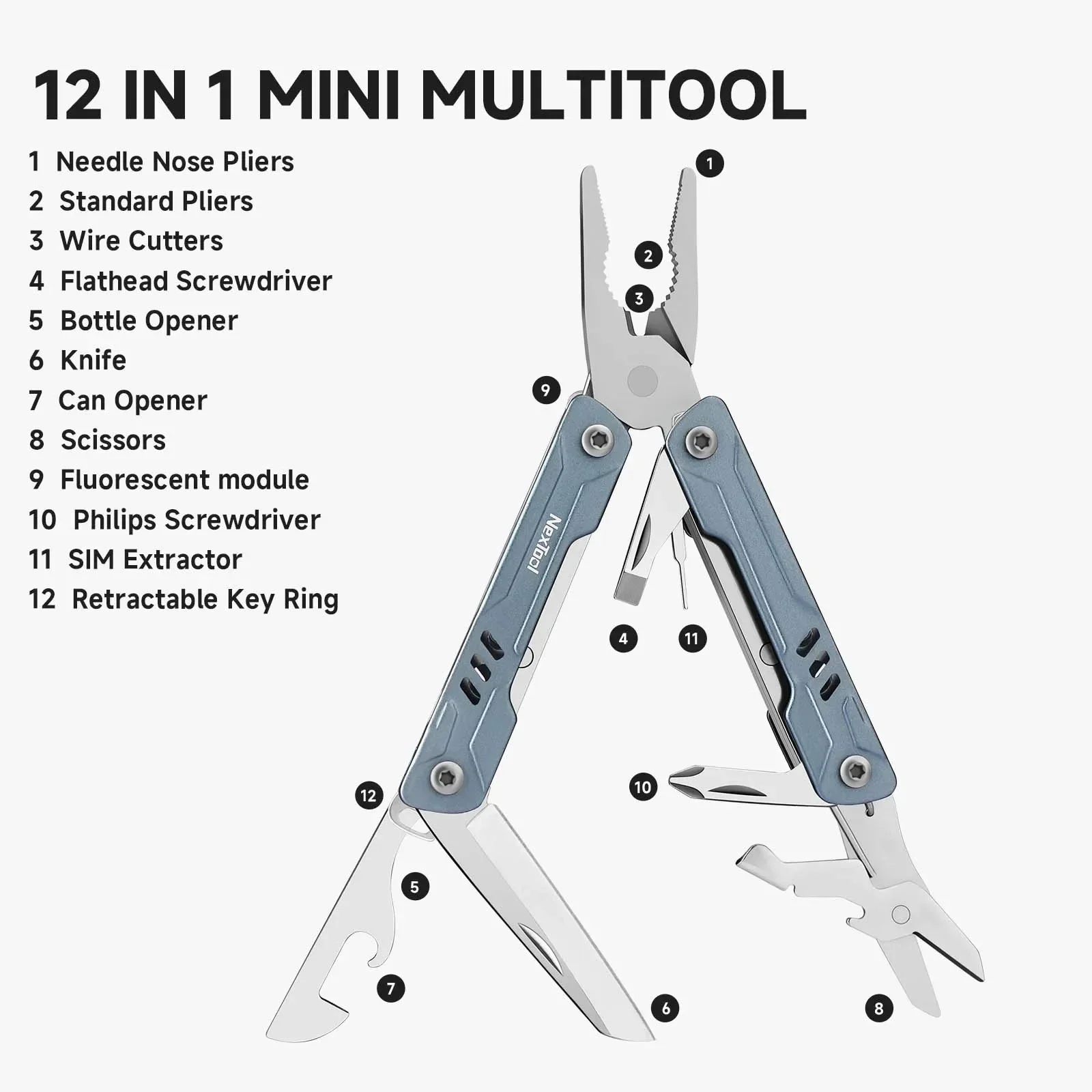 Фото NexTool Mini Sailor S11 Многофункциональные плоскогубцы 12 в 1, уличный складной многофункциональный инструмент, кусачки для проволоки, ножницы, булавка для карт, EDC, брелок, инструменты №3