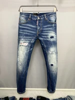 new mens dsquared2 buttons jeans ripped for male skinny pants mens denim trousers top quality slim jeans a189