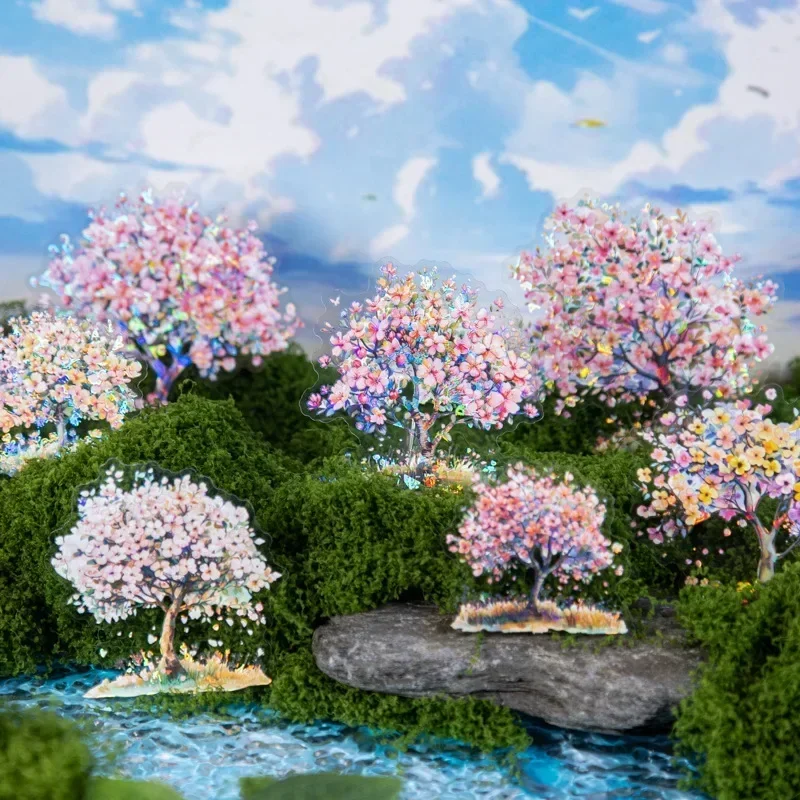 10 arkuszy Opakowanie Shell Light PET Naklejki drzewo Kwiaty Kwitnący nieregularny materiał Materiały dekoracyjne Scrapbook konto 154*110mm