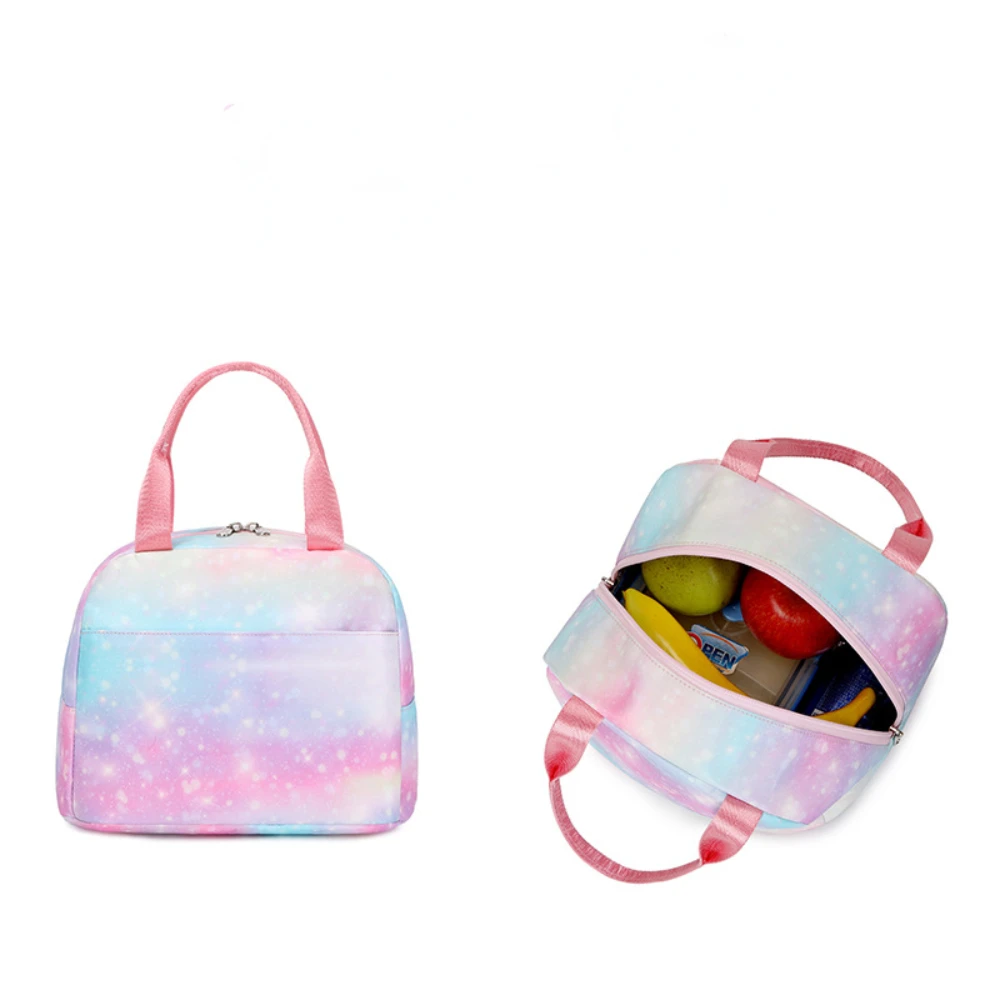 3 Pcs Rainbow Unicorn Schoolbag for Primary and Secondary School Students Large-capacity Backpack, Rice Bag, Pencil Case Set
