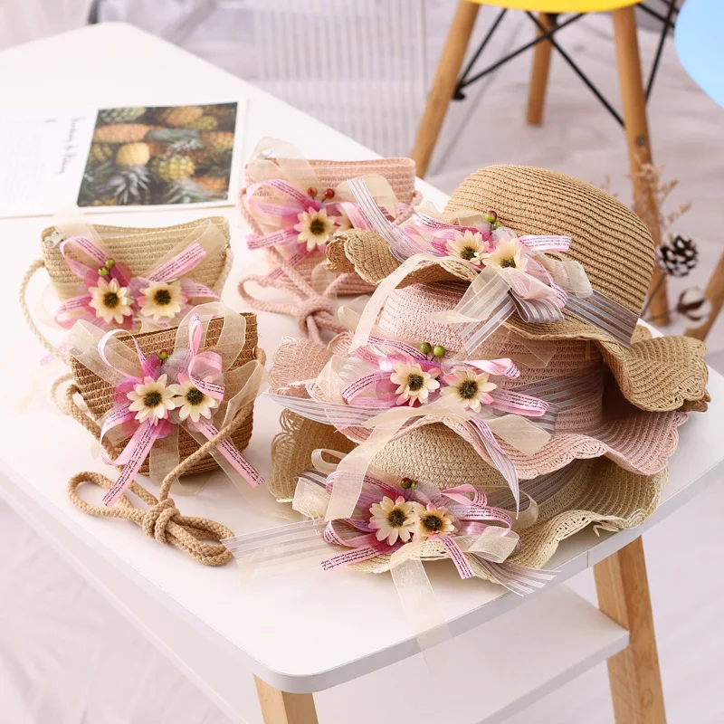 

kids girls straw hat summer children shade sun hat flower fashion cap girl beach headdress child fisherman hat