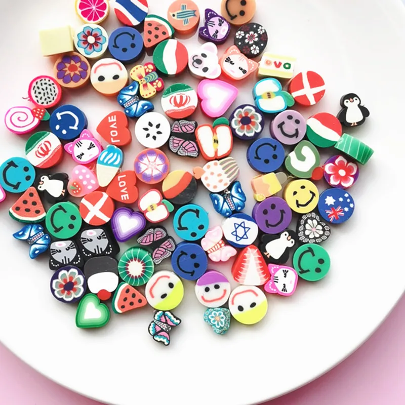 

50pcs Mixed Heart Cross Animal Fruit Flower Spacer Smiley Beads Polymer Clay Bead For Jewelry Making Diy Bracelet