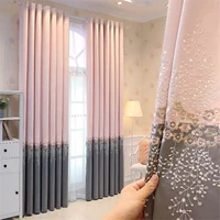 european and american pastoral curtains for living room bedroom high grade flower embroidered pink gray blackout curtain custom4