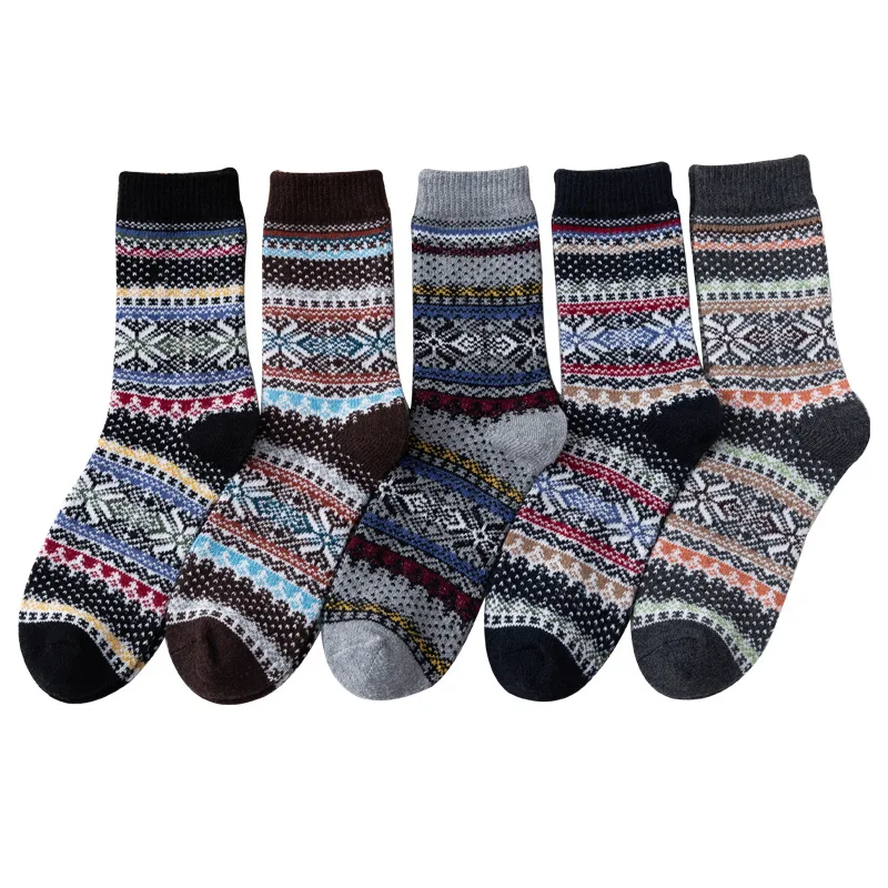 5 Pairs Winter and Autumn Harajuku Women and men Wool Socks Thermal Thicken Ethnic Style Warmer Cashmere Women Casual Socks