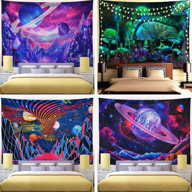 

Psychedelic Mushroom Tapestry Galaxy Space Star Sky Wall Hanging Fantasy Boho Wall Tapestry Dormitory Home Decor 200x150 cm
