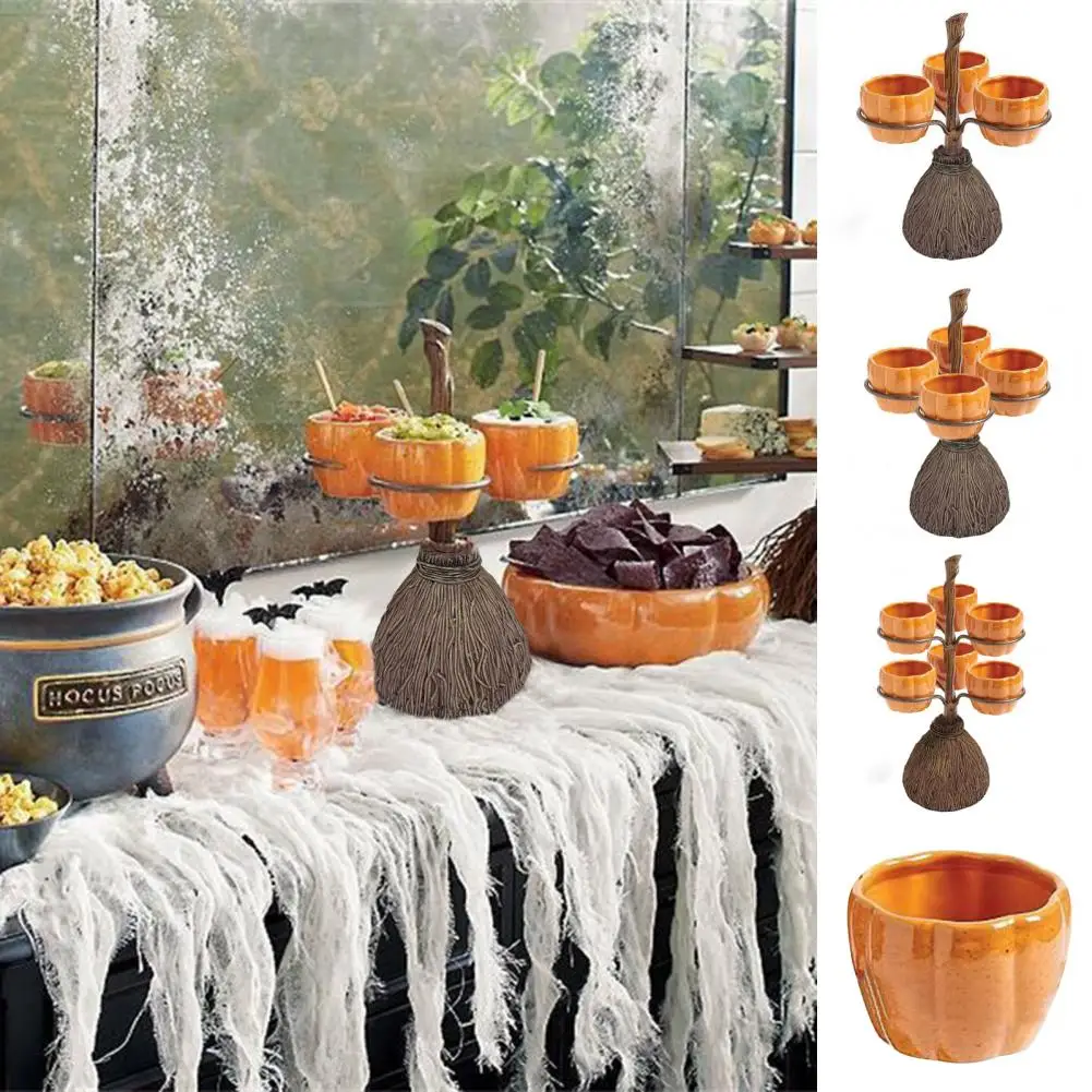 

Durable Pumpkin Bowl Broom Stand Delicate Resin Crafts Pumpkin Snack Bowl Broom Rack Pumpkin Bowl Broom Stand