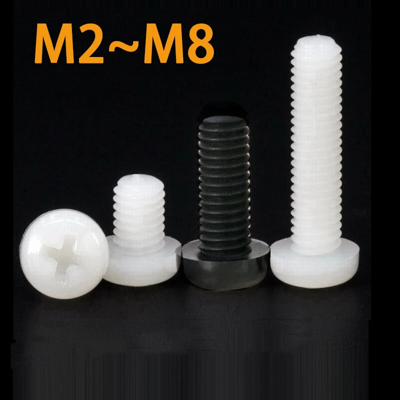 

10-50PCS M2 M2.5 M3 M4 M5 M6 M8 Metric Threaded Black White Nylon Plastic Phillips Pan Head Cross Round Screw Bolt Length 4mm-60