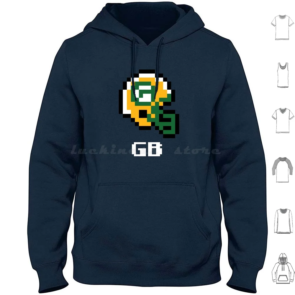 

( Tecmo Football Helmet ) Hoodie cotton Long Sleeve Wisconsin Lambeau Curly Football Retro 8 Bit Tecmo Sports Go Pack Go Gb