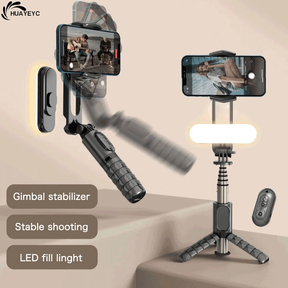 Estabilizador do Telefone sem Fio Bluetooth com Luz de Preenchimento Móvel Handheld Cardan Selfie Vara Tripé Estabilizador Smartphone