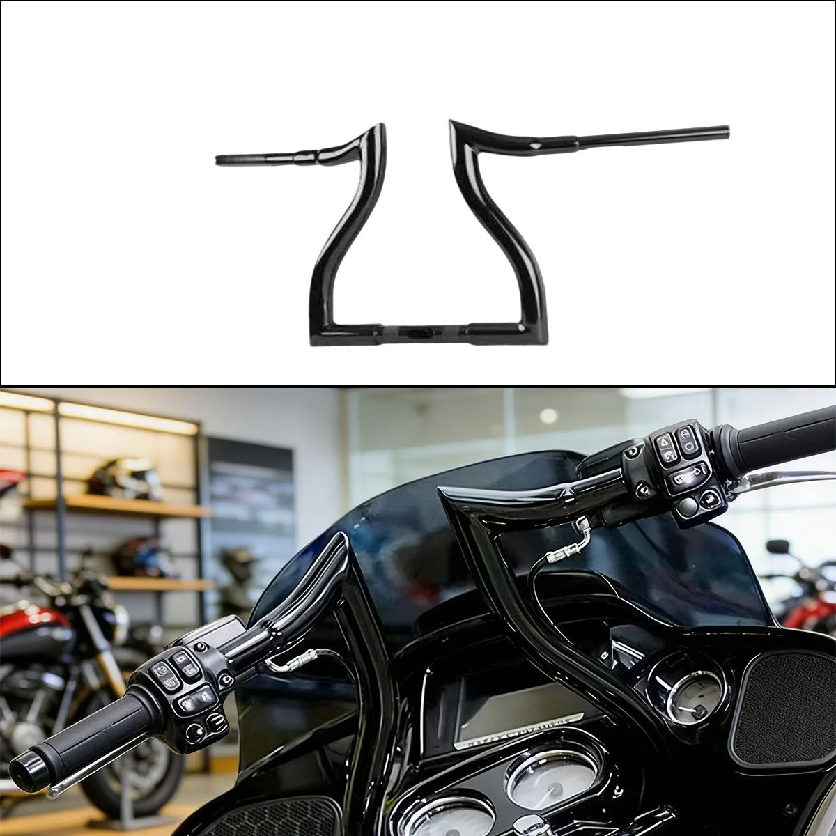 Фото Руль для мотоцикла 25 мм, высота 14/16 дюймов, Z-образный, для Harley Road Glide 1998-2013 гг. №1