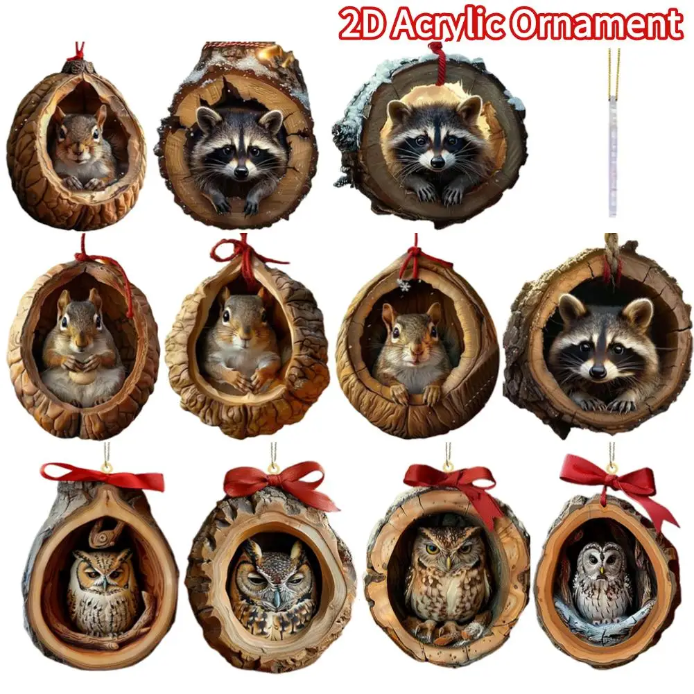 Animal Christmas Ornaments 2D Acrylic Forest Cute Tree Pattern DIY Decoration