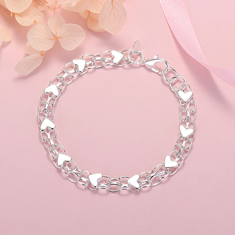 

New Original Design 925 Sterling Silver Romantic Heart Bracelet for Women Fashion Jewelry Wedding Party Valentine's Day Gifts