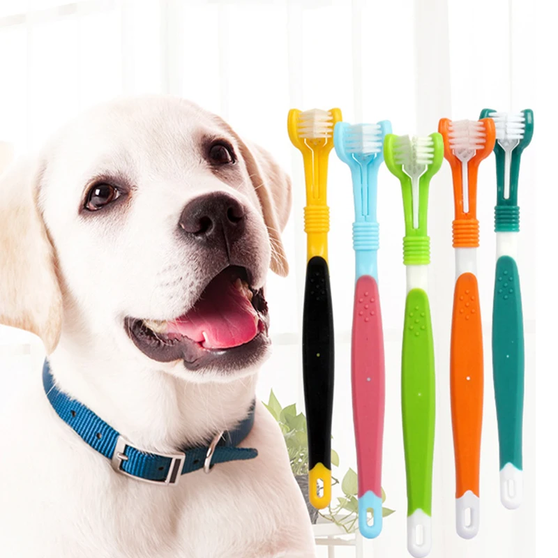 

Three Sided Pet Toothbrush Soft Dental Care Tooth Brush Tartarro Dog Teeth Cleaning Bad Breath Tartar Teeth Care Pet Accessories