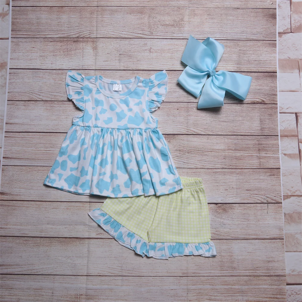 

Baby 2pcs Cotton Clothes Set For Summer New Style Blue Leopard Print Sport Short Suit Girl