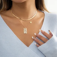 multilayer round love square graffiti star moon gold metal pendant necklace 2022 clavicle snake chain girls fashion jewelry