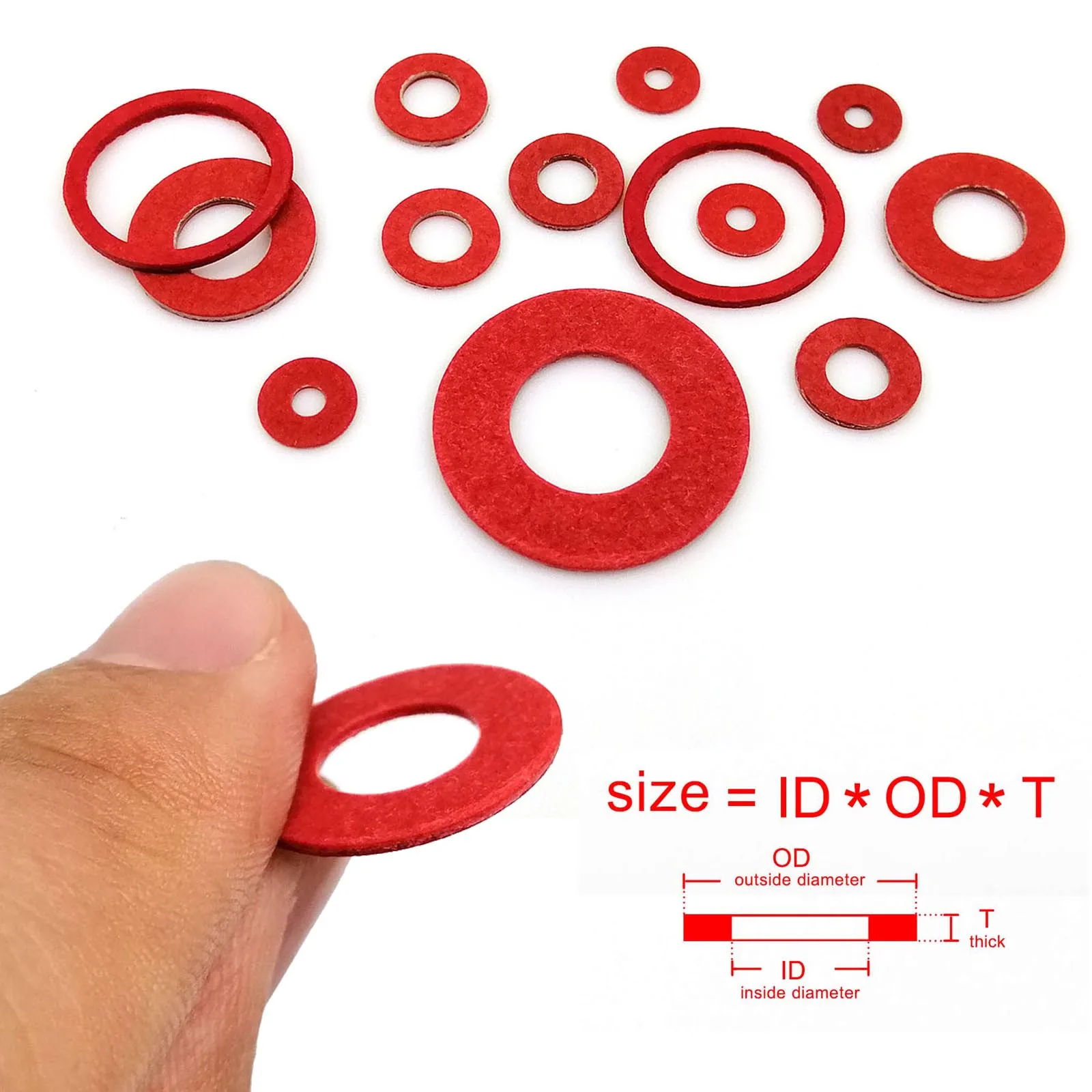 

20/50/100pcs M2 M2.5 M3 M4 M5 M6 M8 M10 M12 M14 M16 Insulation Plain Gasket Ring Red Steel Paper Fiber Insulating Flat Washer
