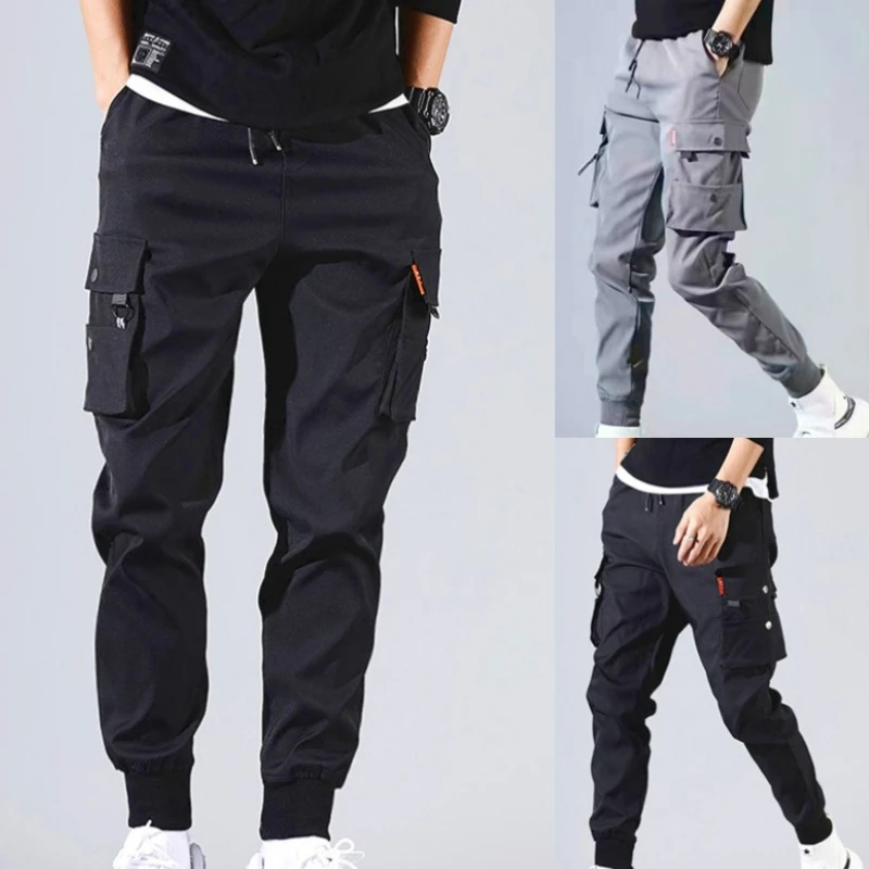 

Spring Summer Men's Drawstring Pants Tie Feet Overalls Harajuku Thin Ankle-Length Cargo Trousers Sportswear Boys Joggers Male
