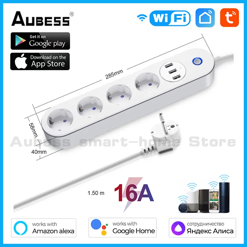

Aubess 10A Wifi Smart Socket Tuya APP Remote Wireless Control Voice Control Alexa Yandex Alice Google Home Power Outlet Plug