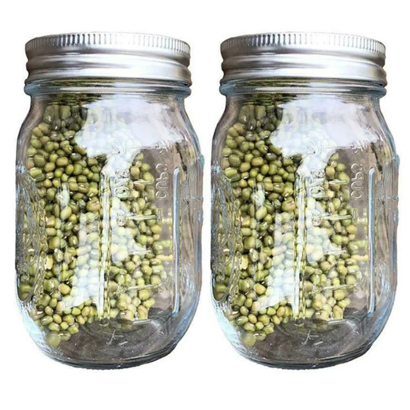 

2X Sprouting Jar With Stainless Steel Screen Lid Wide Mouth Quart Mason Sprouter