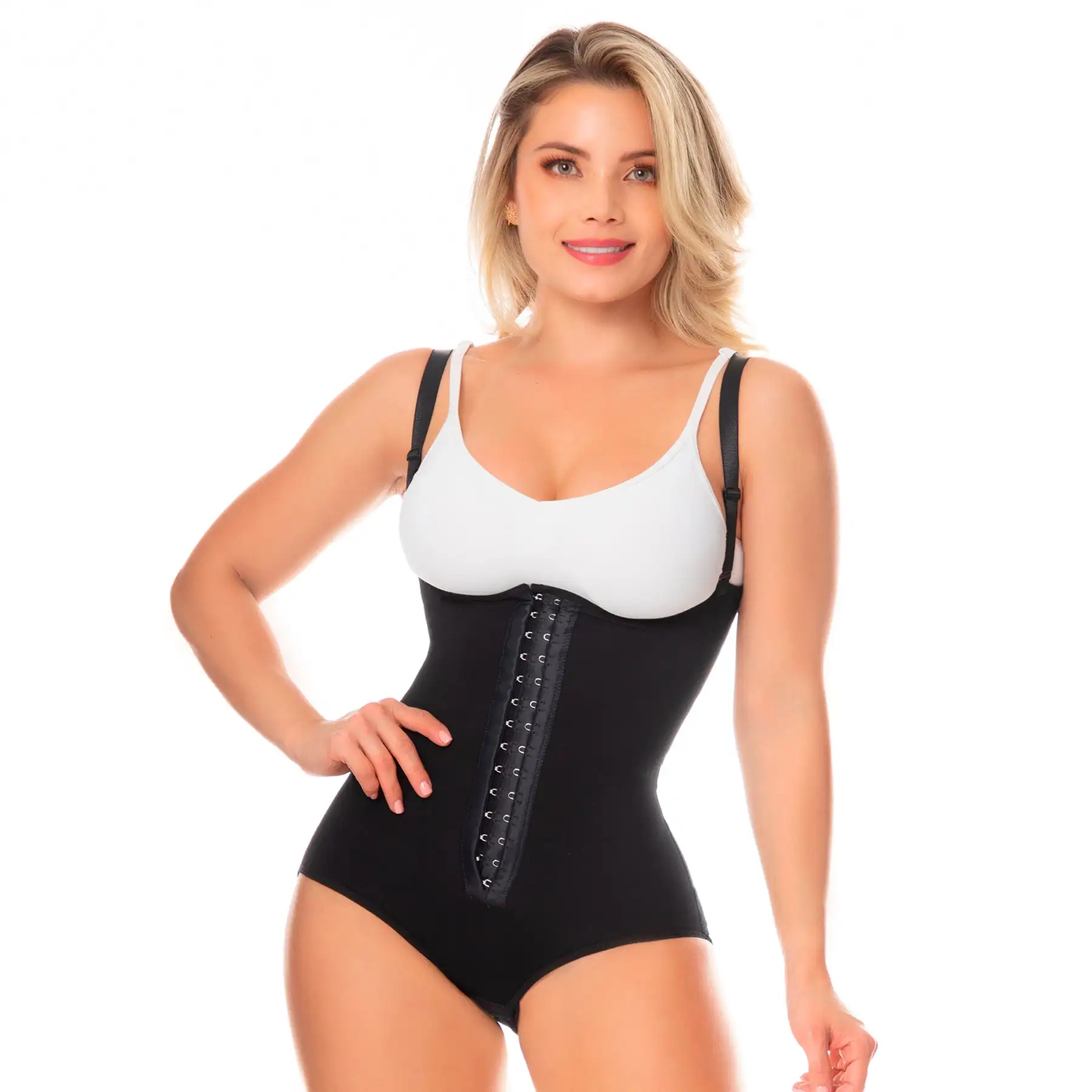 

Fajas Colombianas Body Shaper Girdle With 2 Line Hooks, Covered Back, Free Breasts, Perineal Opening Crotch