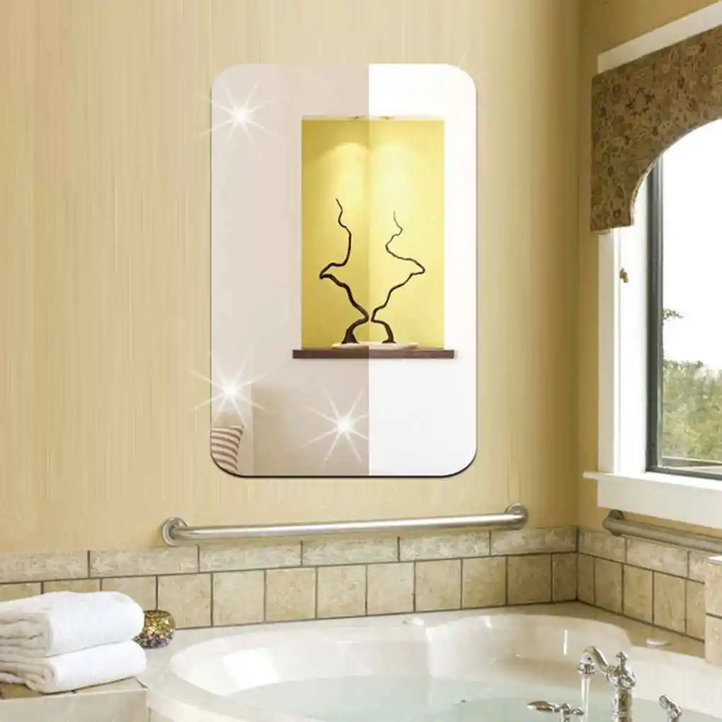 

1pc Mirror Wall Sticker Oval Self Adhesive Rectangular Bedroom Art Decor Mirrored Decals Poster Paster Bathroom Ornament
