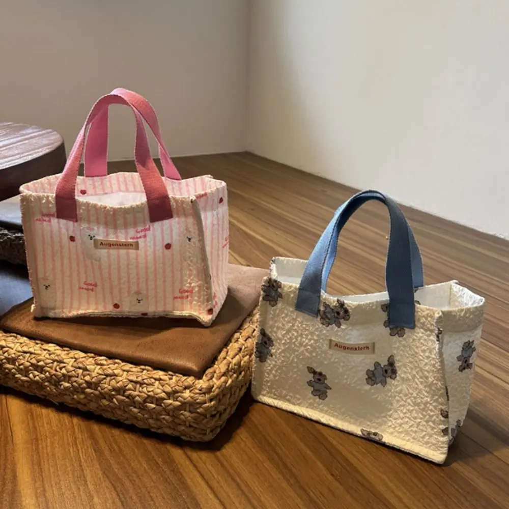 Тканевая сумка для обеда с мультяшным котом большая вместительная в корейском