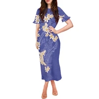 samoa polynesian tribal frangipani print short sleeve clothing summer long dress women floral printed maxi dress