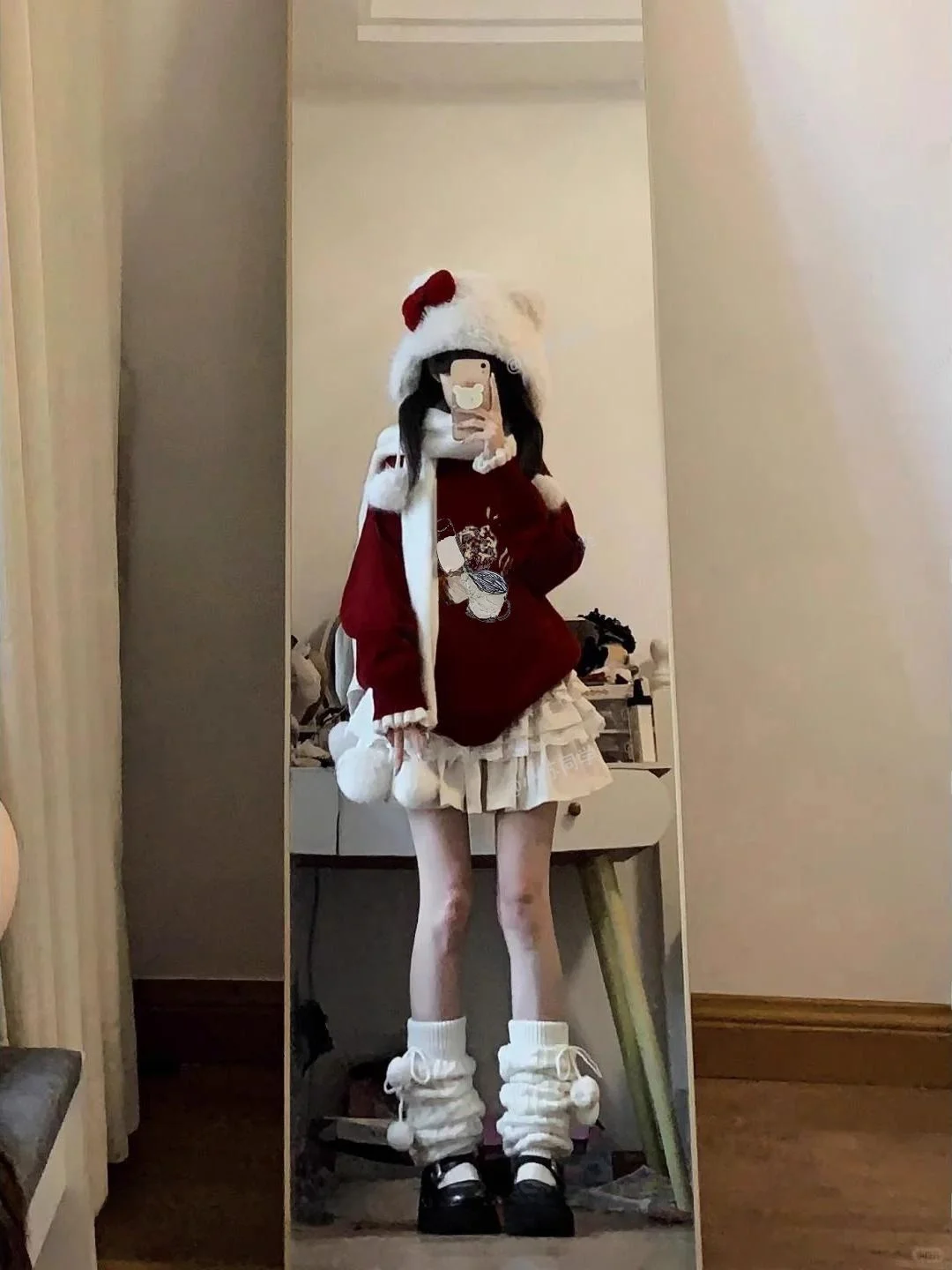 Новогодний зимний винтажный американский комплект High Street Vibe винно-красный