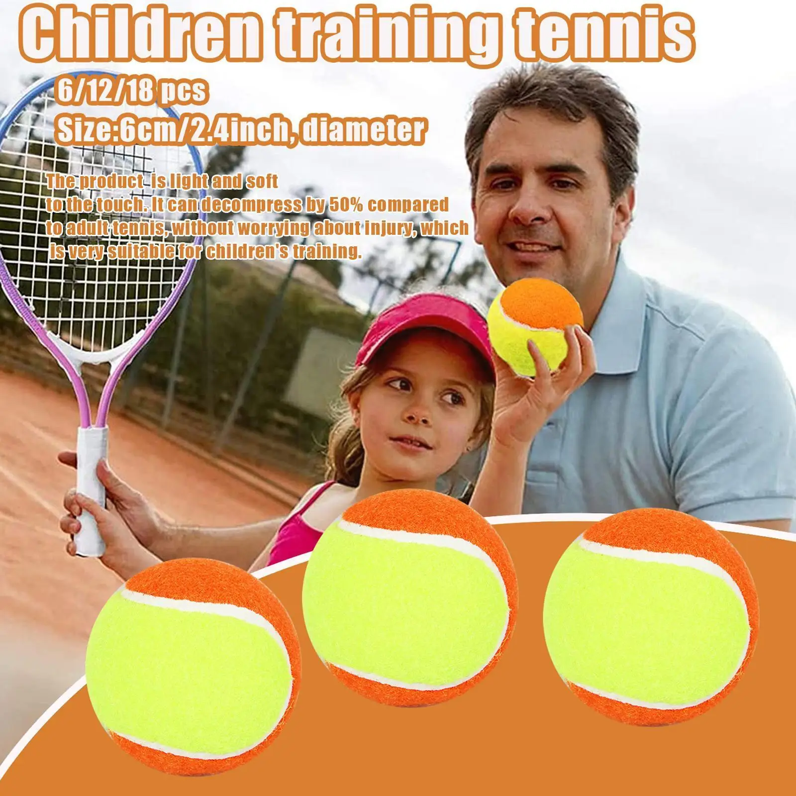 

6cm Kids Soft Training Beach Tennis Ball Rubber Material Orange Tennis Balls Toy Sports Yellow Outdoor Color C3a3
