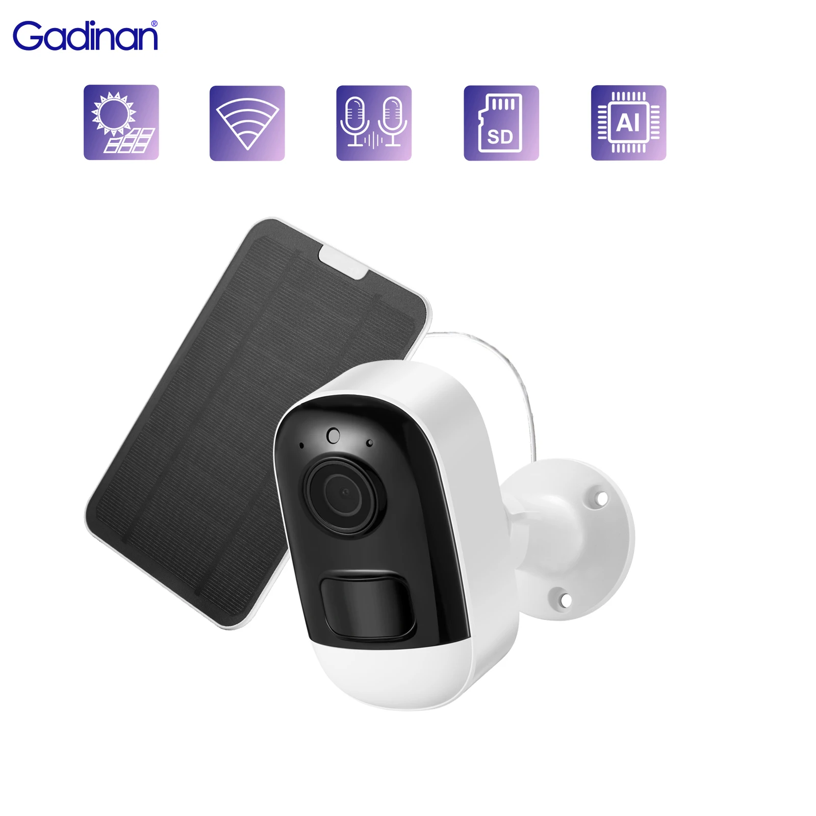 

Gadinan HD WiFi Solar Camera Wireless Outdoor Built-in Battery PIR Human Detection Surveillance Security External WIFI IP Camera
