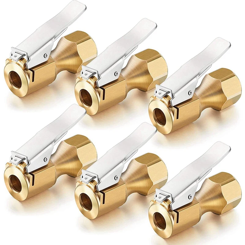 

6 Pieces Brass Air Chuck Closed Flow Straight Tire Chuck with Clip for Tire Inflator Gauge Compressor Accessories