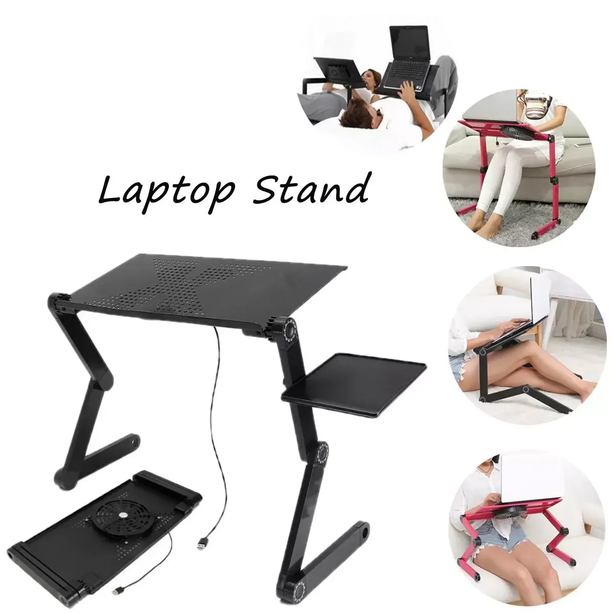 

Adjustable Folding Notebook Desk Laptop Table Stand Bed Tray Portable Laptop Stand Aluminium Holder with Mouse Pad Cooler