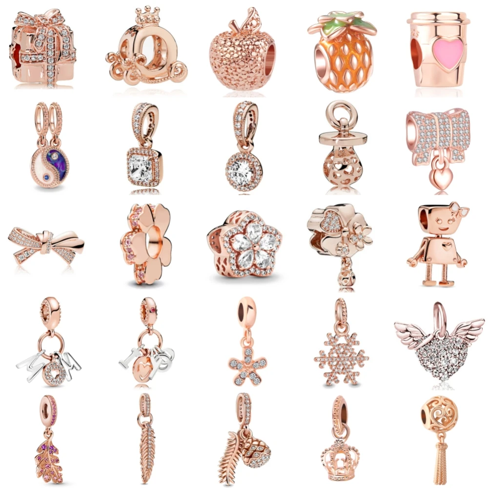 Подвеска Из Серебра 925 Пробы С Розовым Золотом И Перьями Браслет Бисера Ley Для Pandora