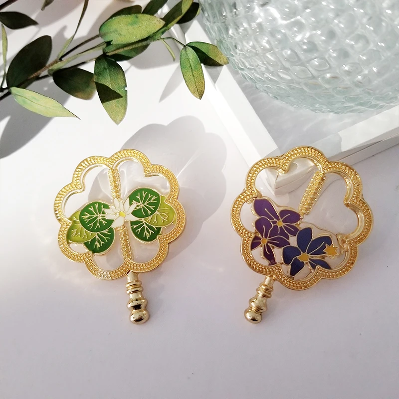 

Round Silk Fan Brooch Water Enamel Scarf Bag Clothes Lapel Pin Classic Elegant Flower Artistic Design Brooch Pin Wholesale