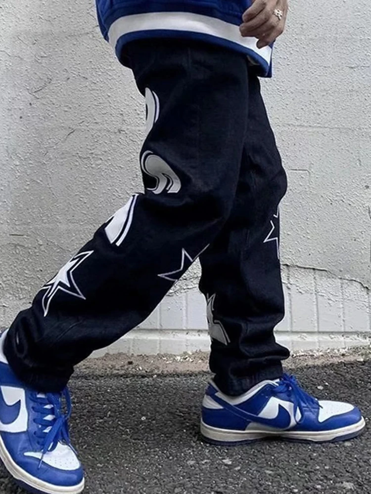 Y2K men's fashion star street clothing hip -hop letter printing jeans pants EMO online loose clothes brand clothing baggy hosen