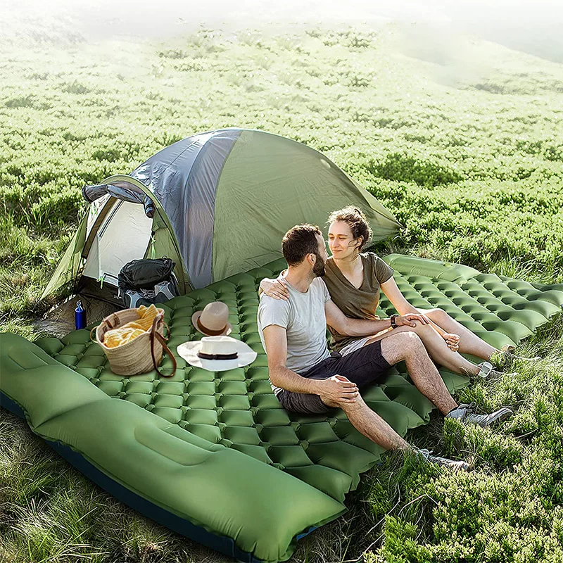 Outdoor Camping Sleeping Pad Inflatable Mattress With Pillows Travel Mat Ultralight Air Cushion Folding Portable Double Camp Bed