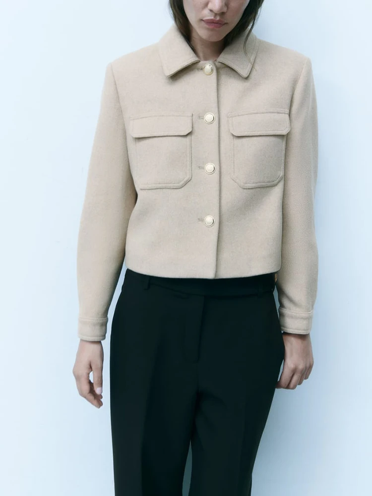 

Женская однобортная приталенная куртка с карманами, повседневное шерстяное пальто с длинным рукавом и карманами, Осень-зима 2024