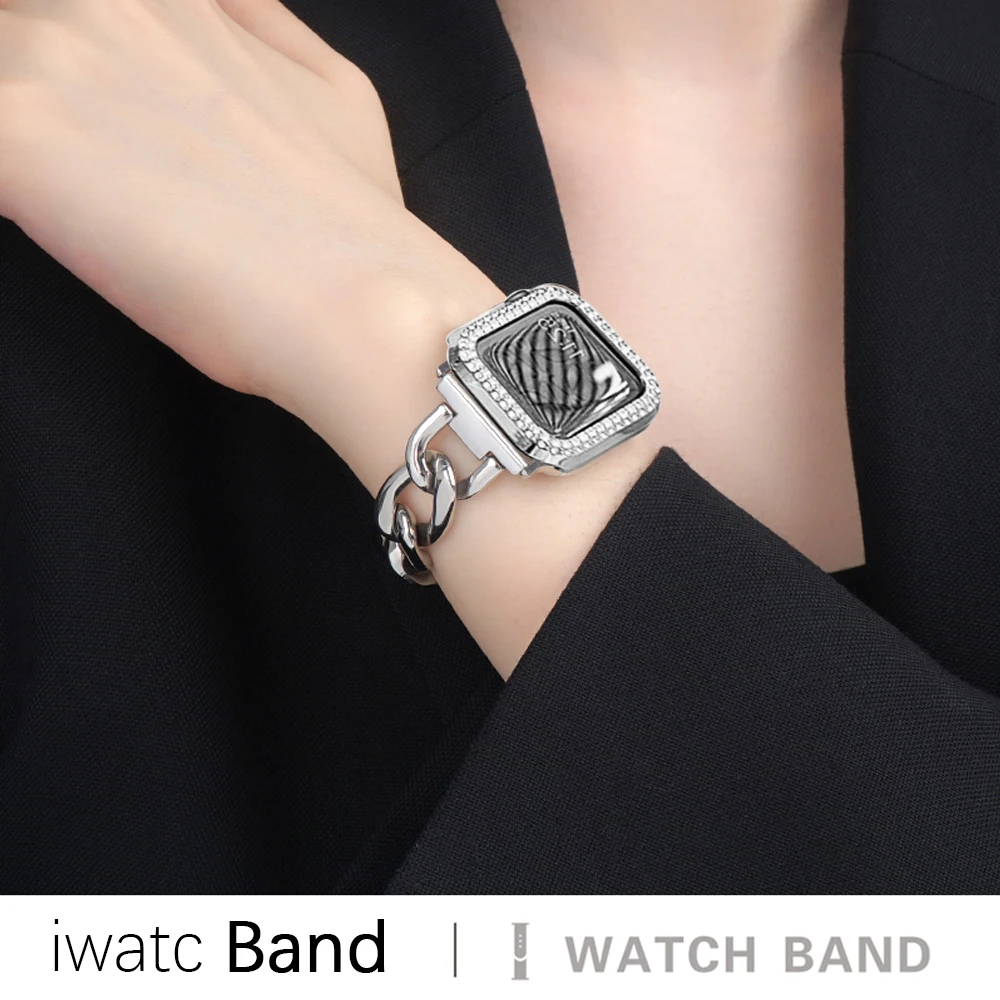 

For Apple popular fashion strap+case se7654321 42mm 38mm 40mm 44mm metal stainless steel band Iwatch series accessories bracelet