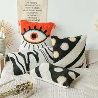 tufted home decor tassel cushion cover simple line loop fleece pillow case hidden zipper embroidery pillow cover 45x4530x60cm