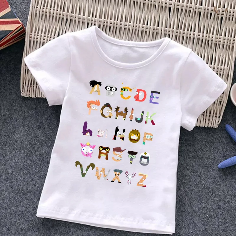 Boys T-shirts Girls Tops Children's Clothing Alphabet Printing Summer Cute Round Neck Tee Children Tops Girls Boys T-shirts