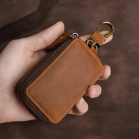 high quality retro personality multi functional first layer crazy horse cow leather genuine cowhide double zipper car key bags