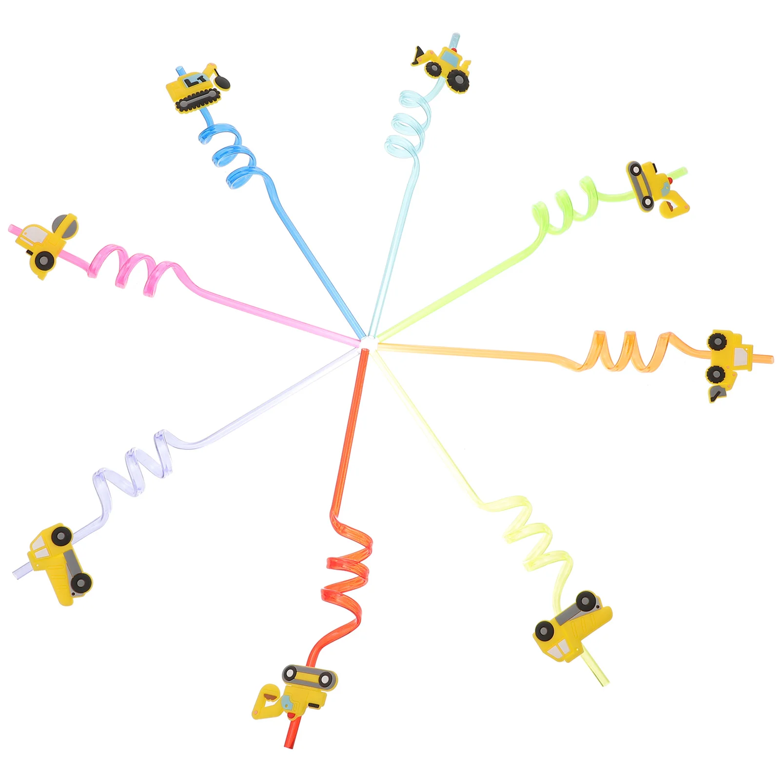 

8pcs Construction Straws Portable Birthday Party Supplies Plastic Straws Spiral Straws Construction Party Favors Reusable Straws