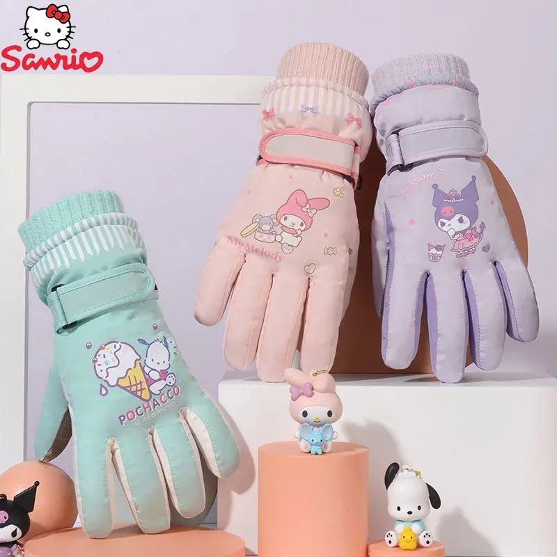 

Лыжные перчатки Sanrio My Melody Kuromi почтоacco плюс бархатные плотные сохраняющие тепло открытый студент Велоспорт ветрозащитные Противоскользящие Детский подарок
