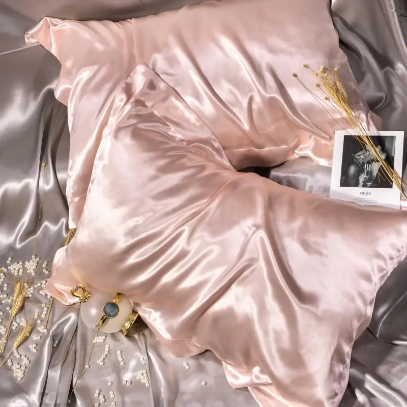 

1PCS Solid Color Double-sided Silk Beauty Pillowcase Mulberry Silk Ice Silk Wide Brim Pillow Single Person Silk Pillowcase